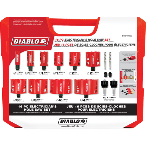 Electrician's Bi-Metal Hole Saw Set, 16 Pieces MAS Chibougamau