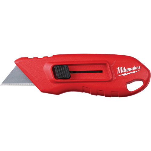 Couteau &agrave; lame r&eacute;tractable compacte actionn&eacute;e par bouton &agrave; glissi&egrave;re lat&eacute;rale, Prise en M&eacute;tal MAS Chibougamau