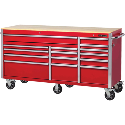 PRC7215 Pro Series Roller Cabinet, 15 Drawers, 72" W x 24" D x Red MAS Chibougamau