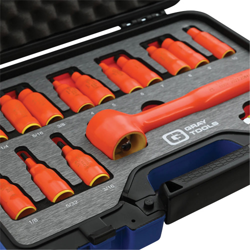 3/8" Drive SAE & Metric Hex Bit Insulated Socket and Attachment Set, 1000 V, 16 Pcs MAS Chibougamau