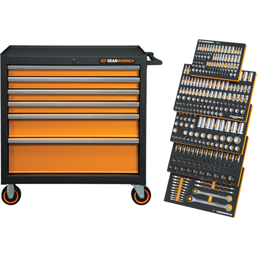 MEGAMOD Metric Mechanics Tool Set in Modular Foam Trays with Rolling Cabinet, 358 Pieces MAS Chibougamau