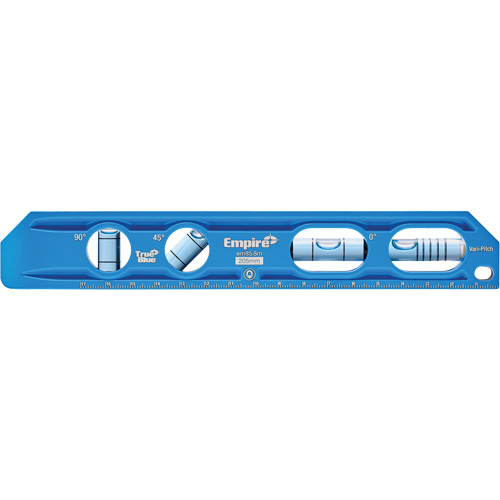 Niveau torpille moul&eacute; sous pression TRUE BLUE, 8" lo, Aluminium, 4 fioles, Magn&eacute;tique MAS Chibougamau