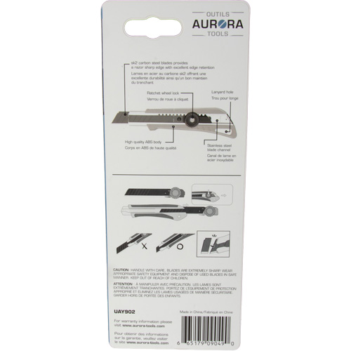 Couteau professionnel de 18 mm avec verrouillage &agrave; cliquet, Acier inoxydable, Robuste, Prise en Plastique MAS Chibougamau