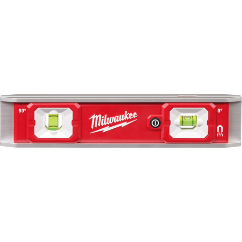 Torpedo Level with Lighted Vials, 9" L, Aluminum, 2 Vials, Magnetic MAS Chibougamau