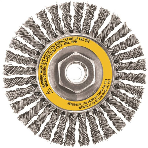Wheel Brush, 4" Dia., 0.02" Fill, 5/8"-11 Arbor, Stainless Steel MAS Chibougamau