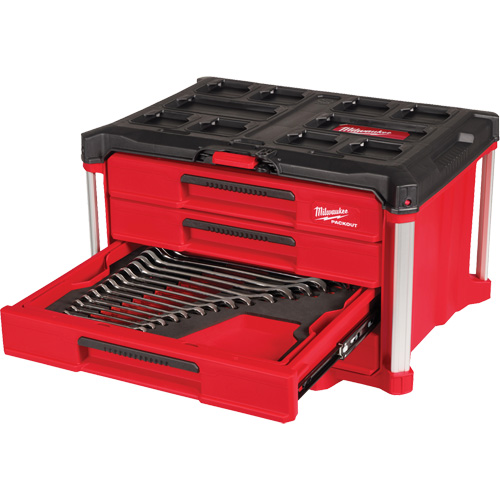 60-Piece Metric & SAE Combination Wrench Set with PACKOUT 4 Drawer Tool Box, 16-3/10" x 22-1/5" x 14-3/10", Black/Red MAS Chibougamau
