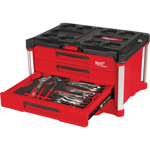 Ensemble de 64 outils &agrave; main avec boîte &agrave; outils PACKOUT &agrave; 4 tiroirs, 16-3/10" x 22-1/5" x 14-3/10", Noir/Rouge MAS Chibougamau
