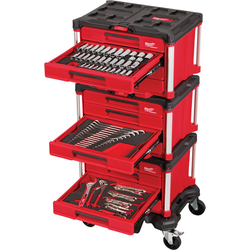 366-Piece Master Mechanics Hand Tool Set with PACKOUT Drawers & Dolly, 16-3/10" x 22-1/5" x 48-5/8", Black/Red MAS Chibougamau