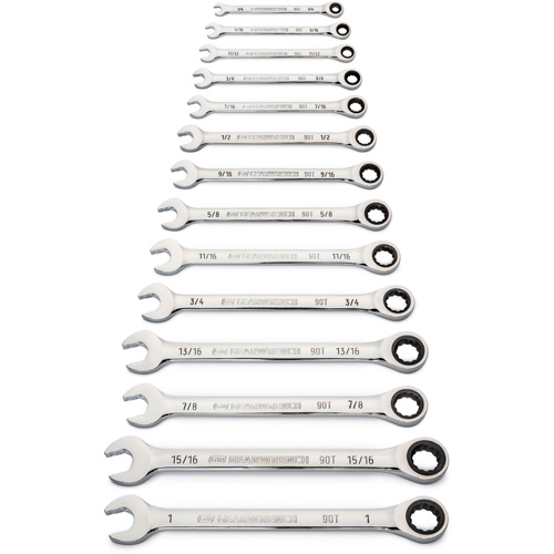 90-Tooth 12 Point SAE Wrench Set, Ratcheting Combination, 14 Pieces, Imperial MAS Chibougamau