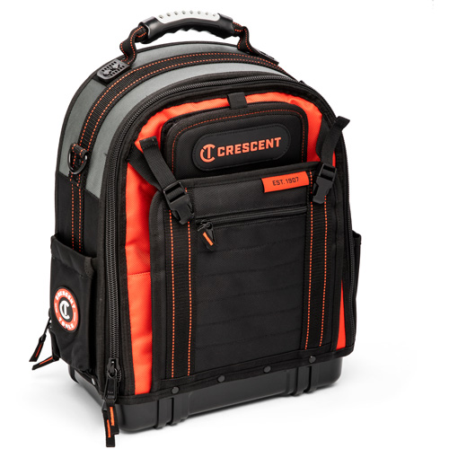 Tradesman Backpack, 18" L x 10" W, Black/Grey/Orange, Polyester MAS Chibougamau