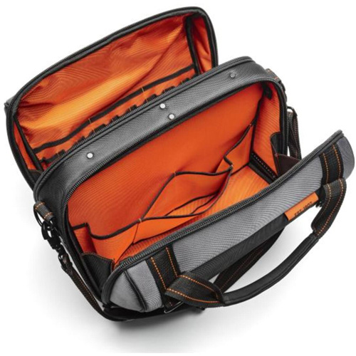 17" Tradesman Closed Top Tool Bag, Polyester, 3 Pockets, Black/Grey/Orange MAS Chibougamau