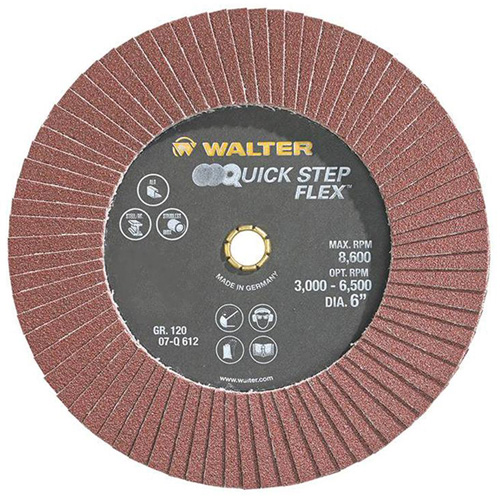Disque &agrave; lamelles QUICK-STEP FLEX, 6" x Type 29, Grain 120, Oxyde d'aluminium MAS Chibougamau