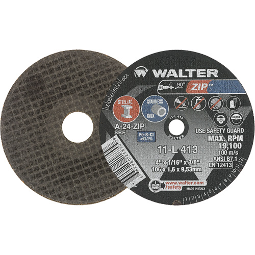 Zip Cut-Off Wheel, 4" x 1/16", 3/8" Arbor, Type 1, Aluminum Oxide, 19100 RPM MAS Chibougamau