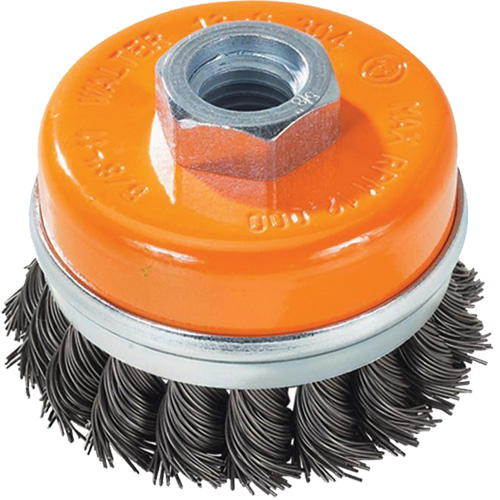Knot-Twisted Wire Cup Brush with Ring, 3" Dia. x 5/8"-11 Arbor MAS Chibougamau
