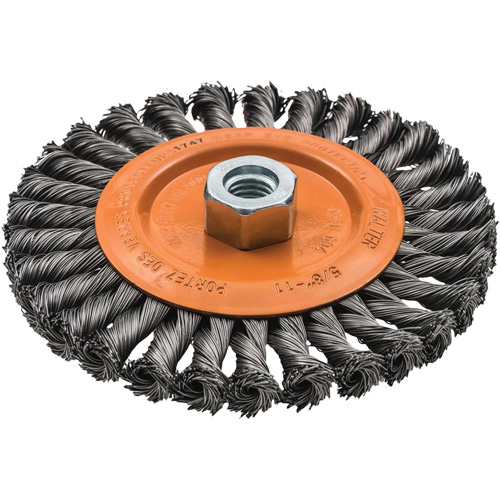 Brosse rotative &agrave; fils nou&eacute;s large, Arbre 5/8"-11, Acier MAS Chibougamau