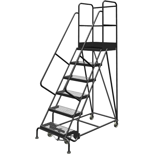 Escabeaux roulants &agrave; dessus profond, 6 marches, Largeur de la marche 24", Hauteur de la plateforme 60", Acier MAS Chibougamau