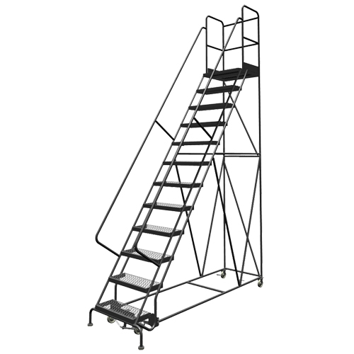 Escabeaux roulants &agrave; dessus profond, 16 marches, Largeur de la marche 24", Hauteur de la plateforme 160", Acier MAS Chibougamau