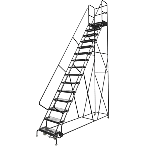 Escabeaux roulants &agrave; dessus profond, 15 marches, Largeur de la marche 24", Hauteur de la plateforme 150", Acier MAS Chibougamau