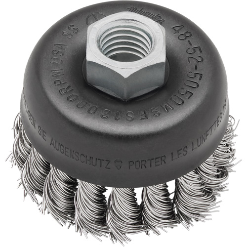 Brosse boisseau &agrave; fil nou&eacute;, 3" dia. x 5/8"-11 arbre MAS Chibougamau