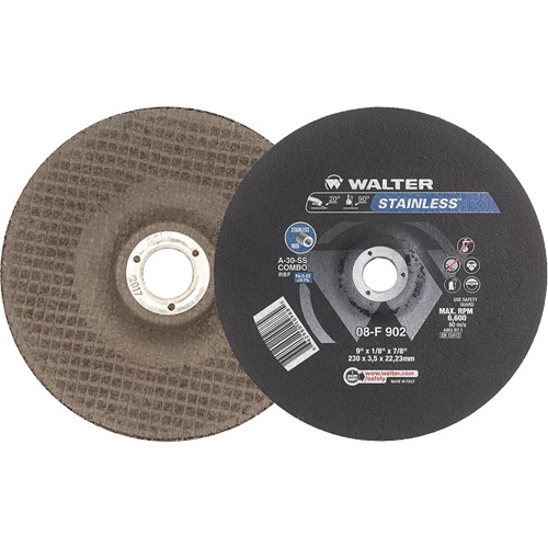 Stainless Steel Depressed Centre Grinding Wheels, 9" x 1/8", 7/8" Arbor, Type 27 MAS Chibougamau