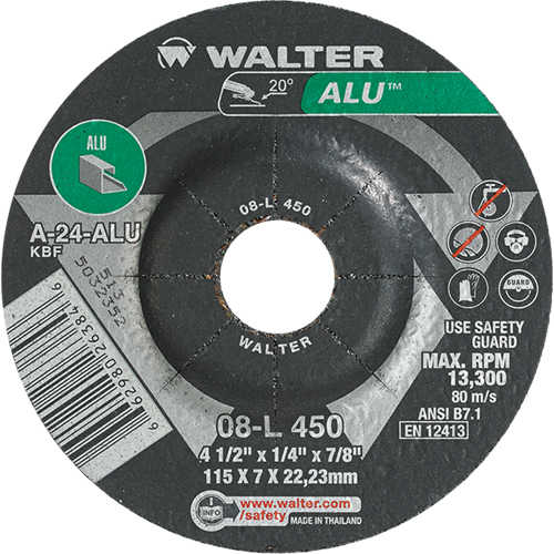 Aluminium Depressed Centre Grinding Wheels, 4-1/2" x 1/4", 7/8" Arbor, Type 27 MAS Chibougamau