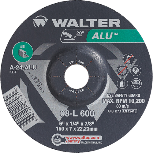 Aluminium Depressed Centre Grinding Wheels, 6" x 1/4", 7/8" Arbor, Type 27 MAS Chibougamau