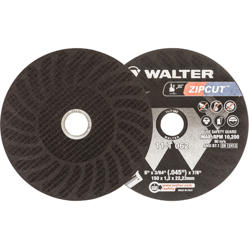 Zipcut Reinforced Cut-Off Wheel, 6" x 3/64", 7/8" Arbor, Type 1, Aluminum Oxide, 10200 RPM MAS Chibougamau