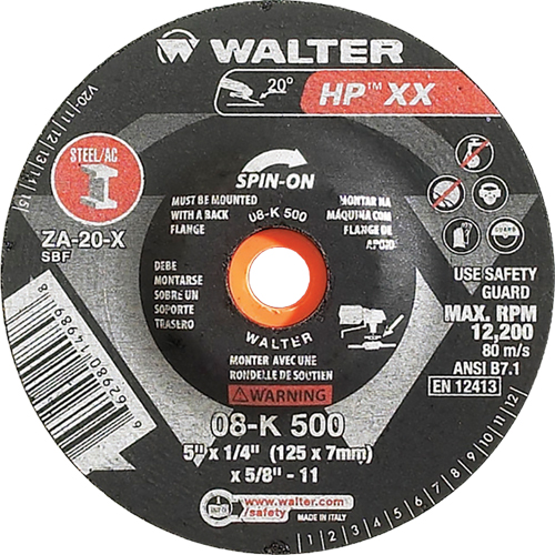 Double-X Depressed Centre Grinding Wheel, 5" x 1/4", 5/8"-11 Arbor, Type 27S MAS Chibougamau