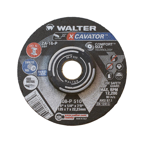 XCAVATOR Grinding Wheel, 5" x 1/4", 7/8"/5/8"-11 Arbor, Zirconium, Type 27 MAS Chibougamau