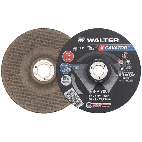 XCAVATOR Grinding Wheel, 7" x 1/4", 7/8" Arbor, Zirconium, Type 27 MAS Chibougamau