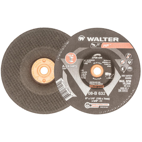 HP Grinding and Cutting Wheel, 6" x 1/8", 5/8"-11 Arbor, Aluminum Oxide, Type 27 MAS Chibougamau