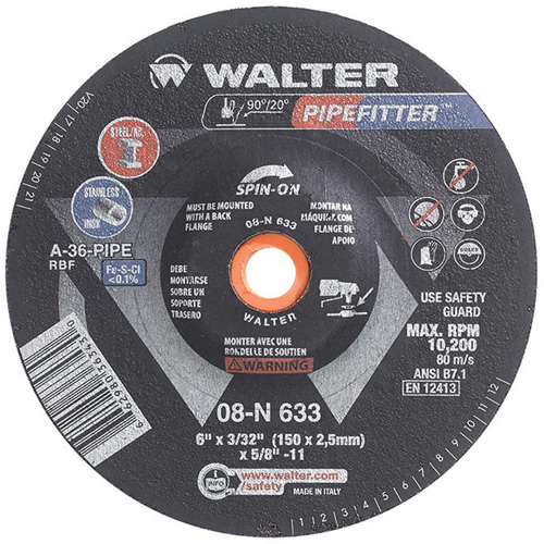 PIPEFITTER Grinding Wheel, 6" x 3/32", Aluminum Oxide, Type 27 MAS Chibougamau