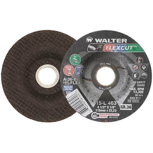Meule FLEXCUT, 4-1/2", 36 Grain, Oxyde d'aluminium, 7/8", 13 300 Tr/min, Type 29 MAS Chibougamau