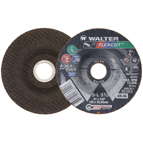 Meule FLEXCUT, 5", 36 Grain, Oxyde d'aluminium, 7/8", 12 200 Tr/min, Type 29 MAS Chibougamau