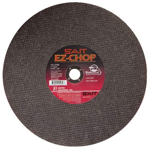 EZ-Chop&reg; Chop Saw Wheel, 14" x 3/32", 1" Arbor, Type 1, Aluminum Oxide, 4400 RPM MAS Chibougamau