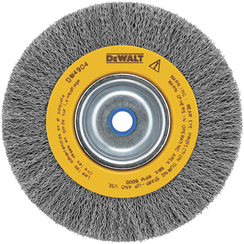 Crimped Bench Wire Brush, 6" Dia., 0.014" Fill, 5/8" - 1/2" Arbor MAS Chibougamau