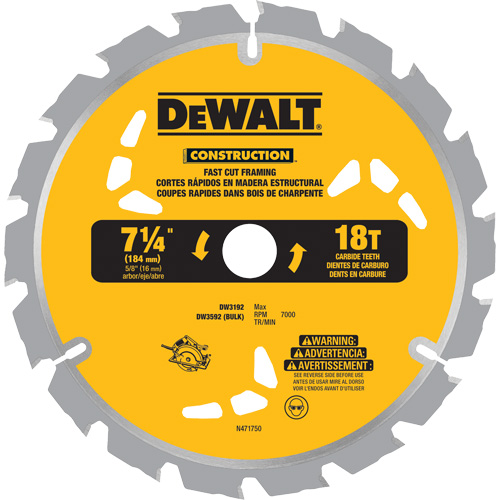 Fast Cut Framing Carbide-Tipped Saw Blade, 7-1/4", 18 Teeth, Wood Use MAS Chibougamau