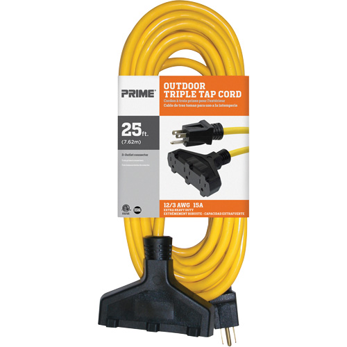 Cordon rallonge en vinyle, Ext&eacute;rieur, SJTW, AWG 12/3, 15 A, 3 prise(s), 25' MAS Chibougamau