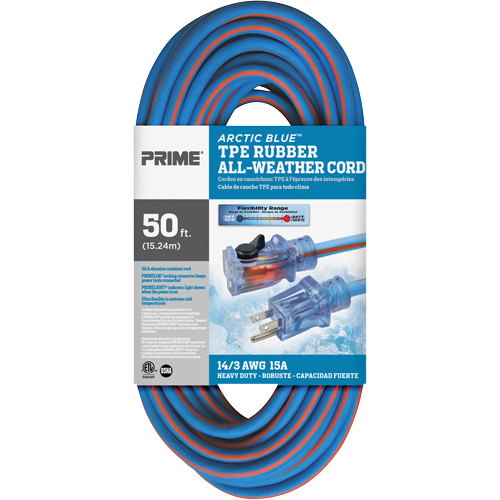 Cordon rallonge Arctic Blue, Toutes saisons, SJEOW, AWG 14/3, 15 A, 50' MAS Chibougamau