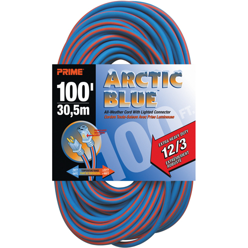 Cordon rallonge verrouillable toute saison en caoutchouc TPE Arctic Blue, Toutes saisons, SJEOW, AWG 12/3, 15 A, 100' MAS Chibougamau