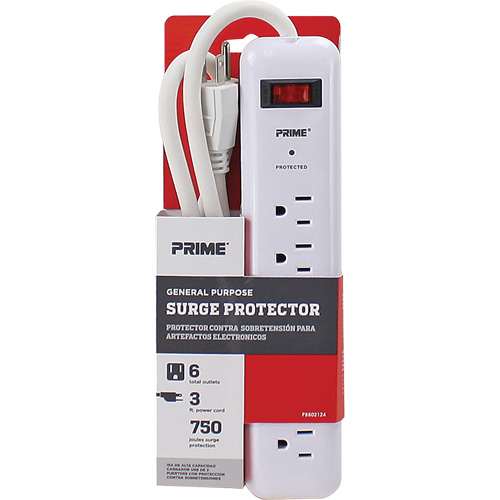 Protecteurs de surtension, 6 Prises, 750 J, 1875, Cordon 3' MAS Chibougamau