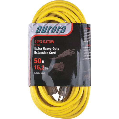 Vinyl Extension Cord with Light Indicator, Outdoor, SJTOW, 12/3 AWG, 15 A, 50' MAS Chibougamau