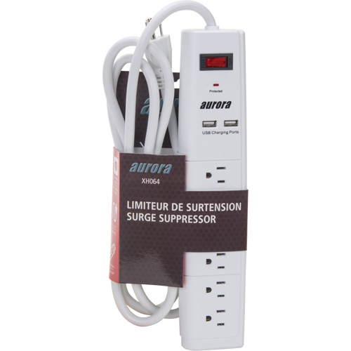 USB Charging Surge Protector, 6 Outlets, 1200 J, 1875 W, 6' Cord MAS Chibougamau