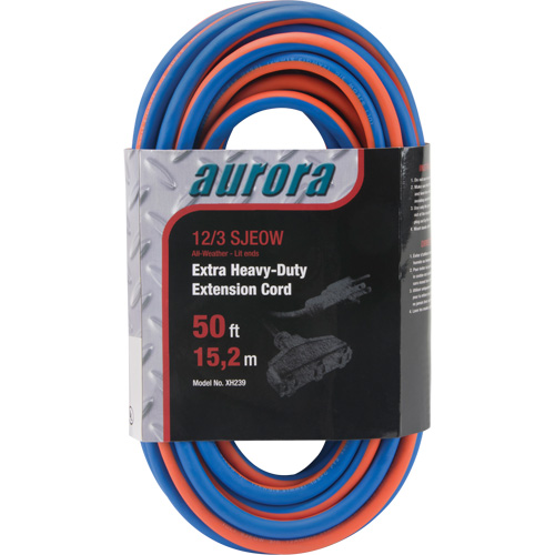 TPE-Rubber Extension Cord with Light Indicator, All-Weather, SJEOW, 12/3 AWG, 15 A, 3 Outlet(s), 50' MAS Chibougamau