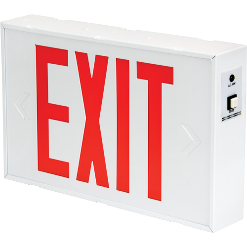 Exit Sign, LED, Battery Operated/Hardwired, 12-1/5" L x 7-1/2" W, English MAS Chibougamau