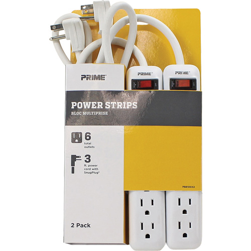 Power Strip 2-Pack, 6 Outlet(s), 3', 15 A, 1875 W, 125 V MAS Chibougamau