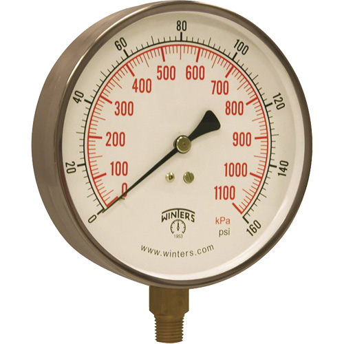 Contractor Pressure Gauge, 4-1/2" , 0 - 160 psi, Bottom Mount, Analogue MAS Chibougamau