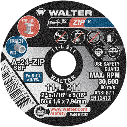 Zip Cut-Off Wheel, 2" x 1/16", 5/16" Arbor, Type 1, Aluminum Oxide, 5100 RPM MAS Chibougamau