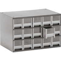 Modular Parts Cabinets, Steel, 15 Drawers, 17" x 10-9/16" x 3-1/16", Grey MAS Chibougamau