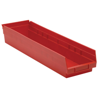 Bacs de rangement pour tablettes, 6-5/8" la x 4" H x 23-5/8" p, Rouge, Capacit&eacute; 50 lb MAS Chibougamau